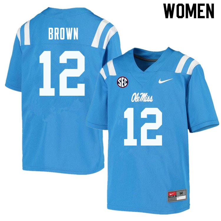 Jakivuan Brown Ole Miss Rebels NCAA Women's Powder Blue #12 Stitched Limited College Football Jersey RFC5158CI